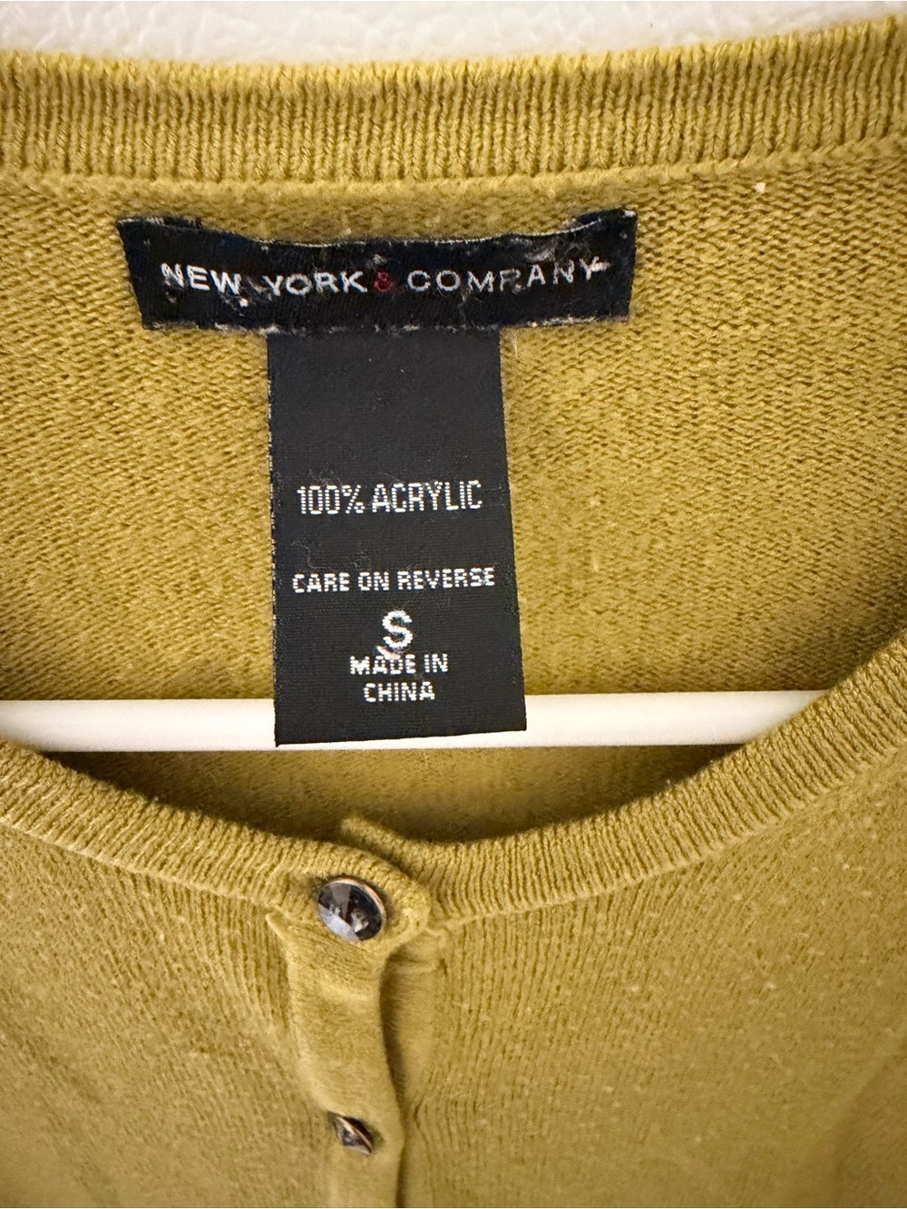 New York & Company Chartreuse Button-Up Women's Cardigan - Picture 3 of 4